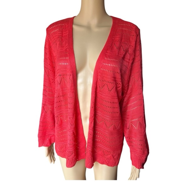 80 Park Sweaters - 80 Park 3/4 Sleeve Coral Open-Front Sweater With Bell Sleeves Size 3X